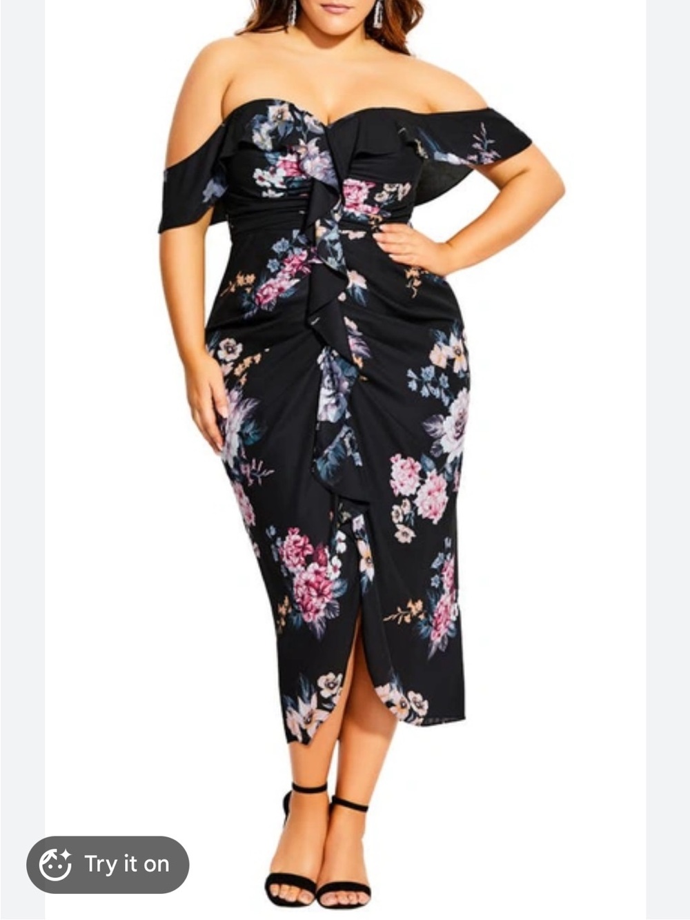 CITY CHIC SLEEVELESS FLORAL PRINT IN LOVE BLOOMS MIDI DRESS sz M/18W